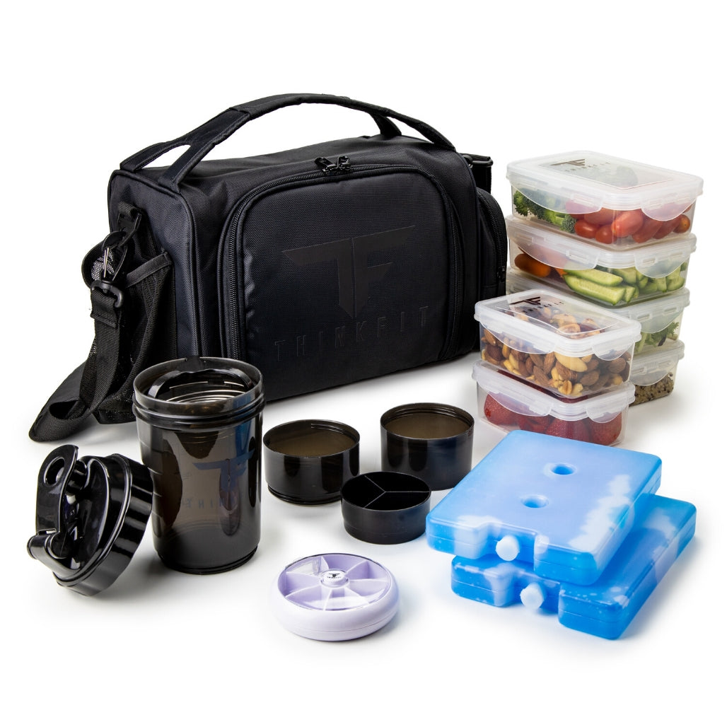 befit quality laptop and meal prep backpack ThinkFit | Black Meal Prep Lunch Bag | Food & Beverage Carrier With 6 Portion Control Containers