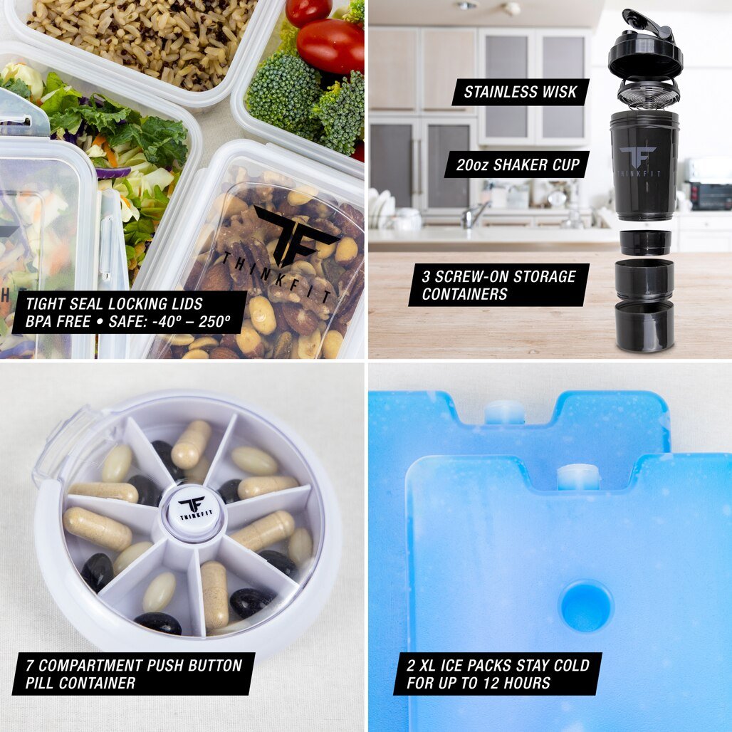 Black Meal Prep Lunch Bag Set