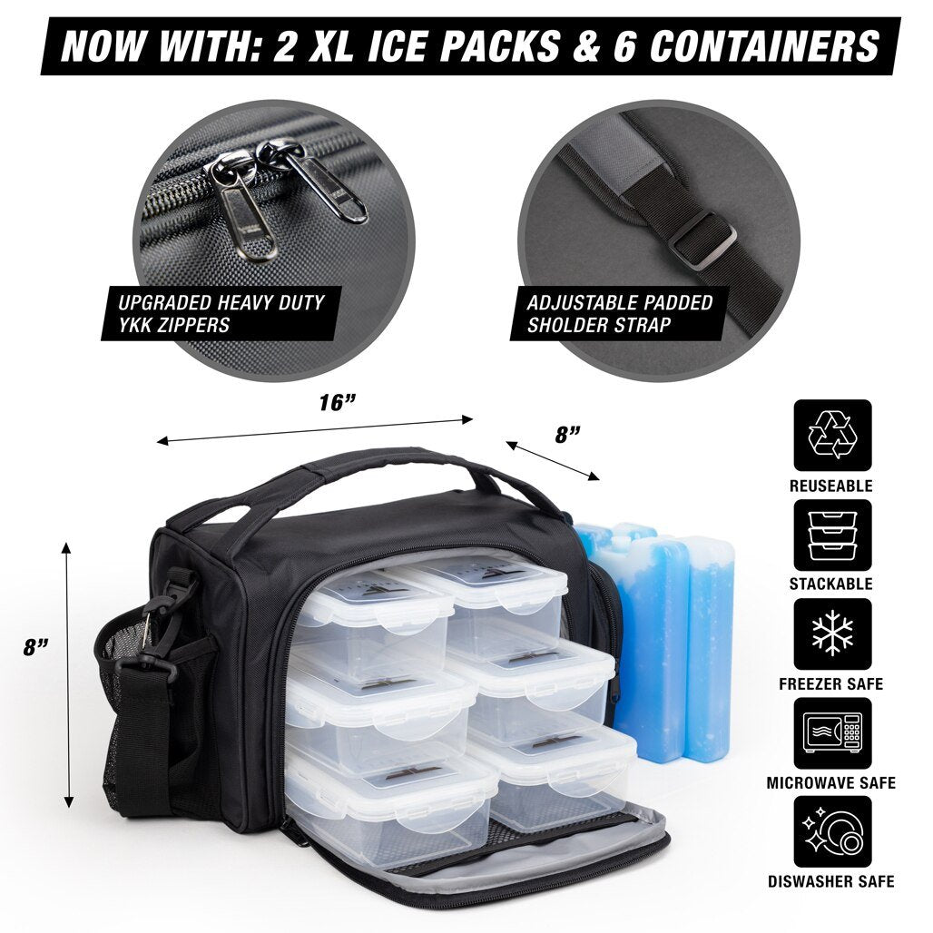 Black Meal Prep Lunch Bag Set