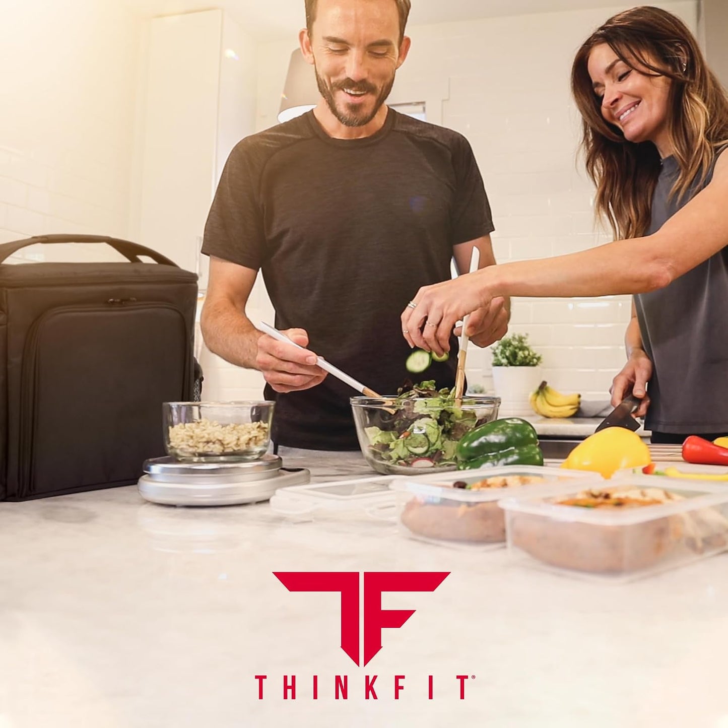 ThinkFit Insulated Meal Prep Lunch Bag for Men, 8 Containers, Large Black