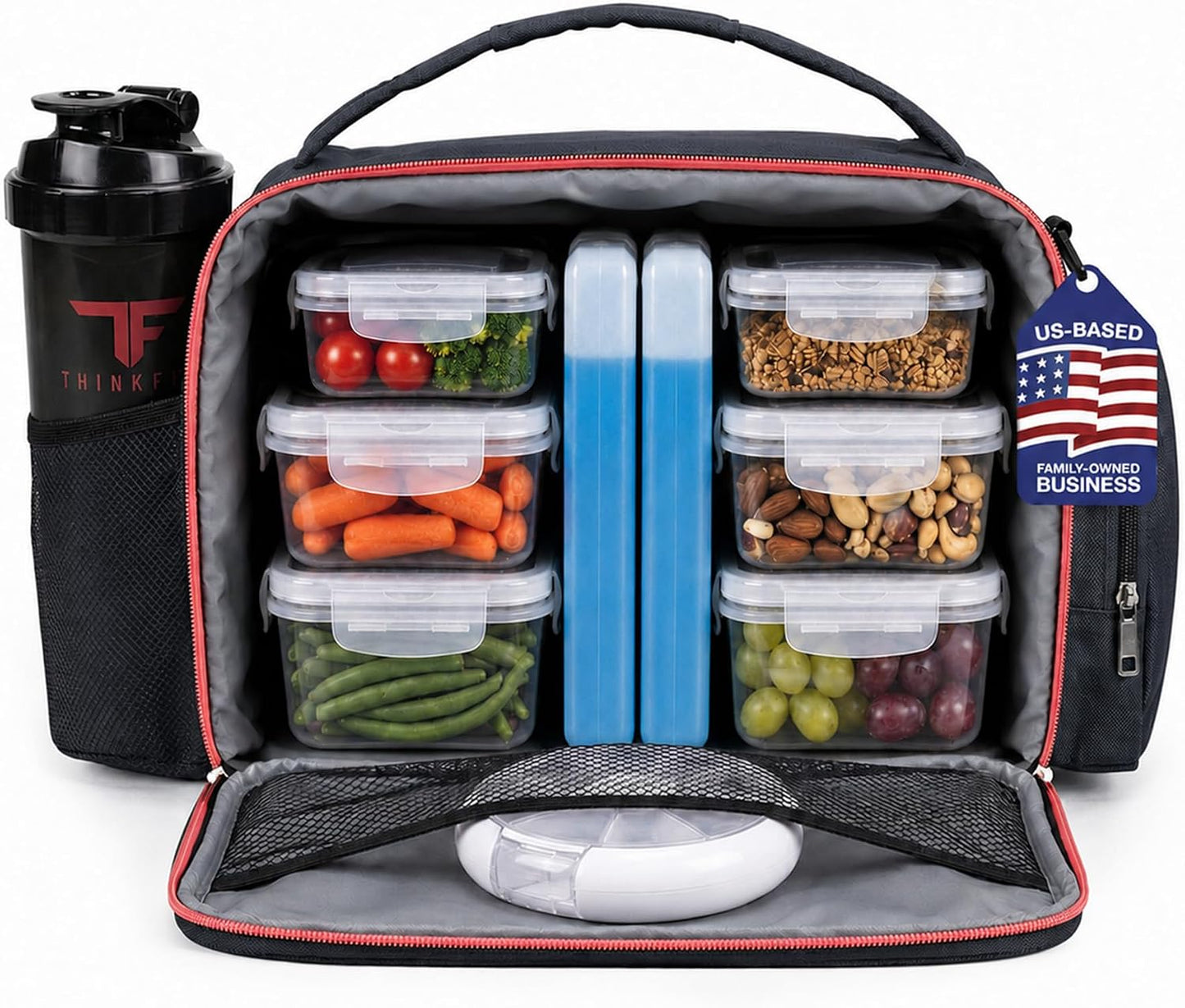 ThinkFit Meal Prep Lunch Box with 6 Containers, 2 Ice Packs for Men Women