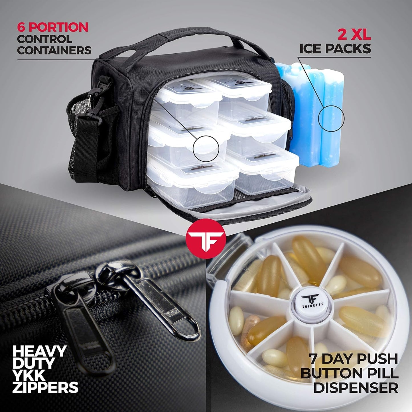 ThinkFit Meal Prep Lunch Box with 6 Containers, 2 Ice Packs for Men Women