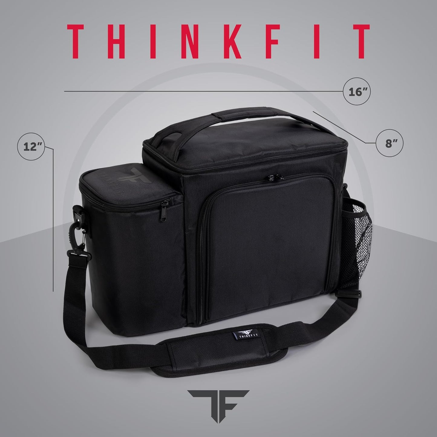 ThinkFit Insulated Meal Prep Lunch Bag for Men, 8 Containers, Large Black