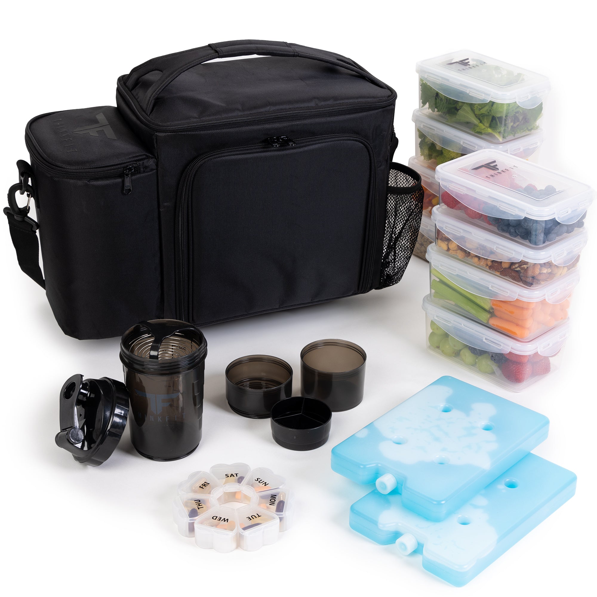 ThinkFit Clear Lunch Bag with 6 Meal Prep Containers - BPA-Free, Reusable, Microwave + Freezer Safe - with Shaker Cup and More! Clear Lunch Box 