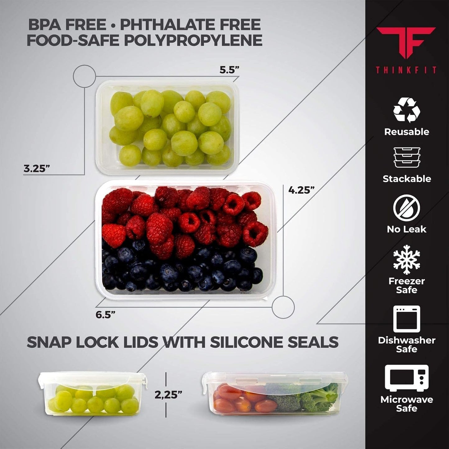ThinkFit Meal Prep Lunch Box with 6 Containers, 2 Ice Packs for Men Women