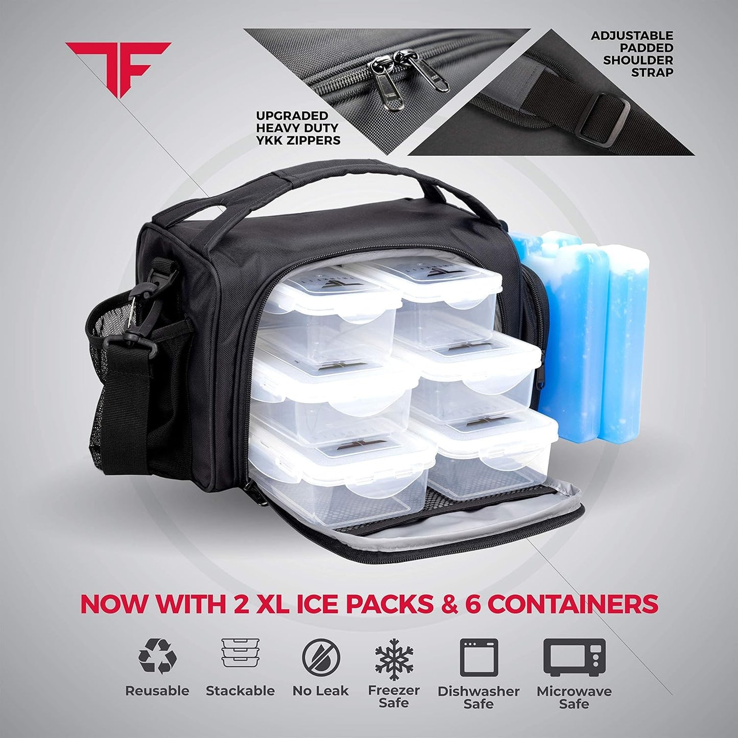 ThinkFit Meal Prep Lunch Box with 6 Containers, 2 Ice Packs for Men Women