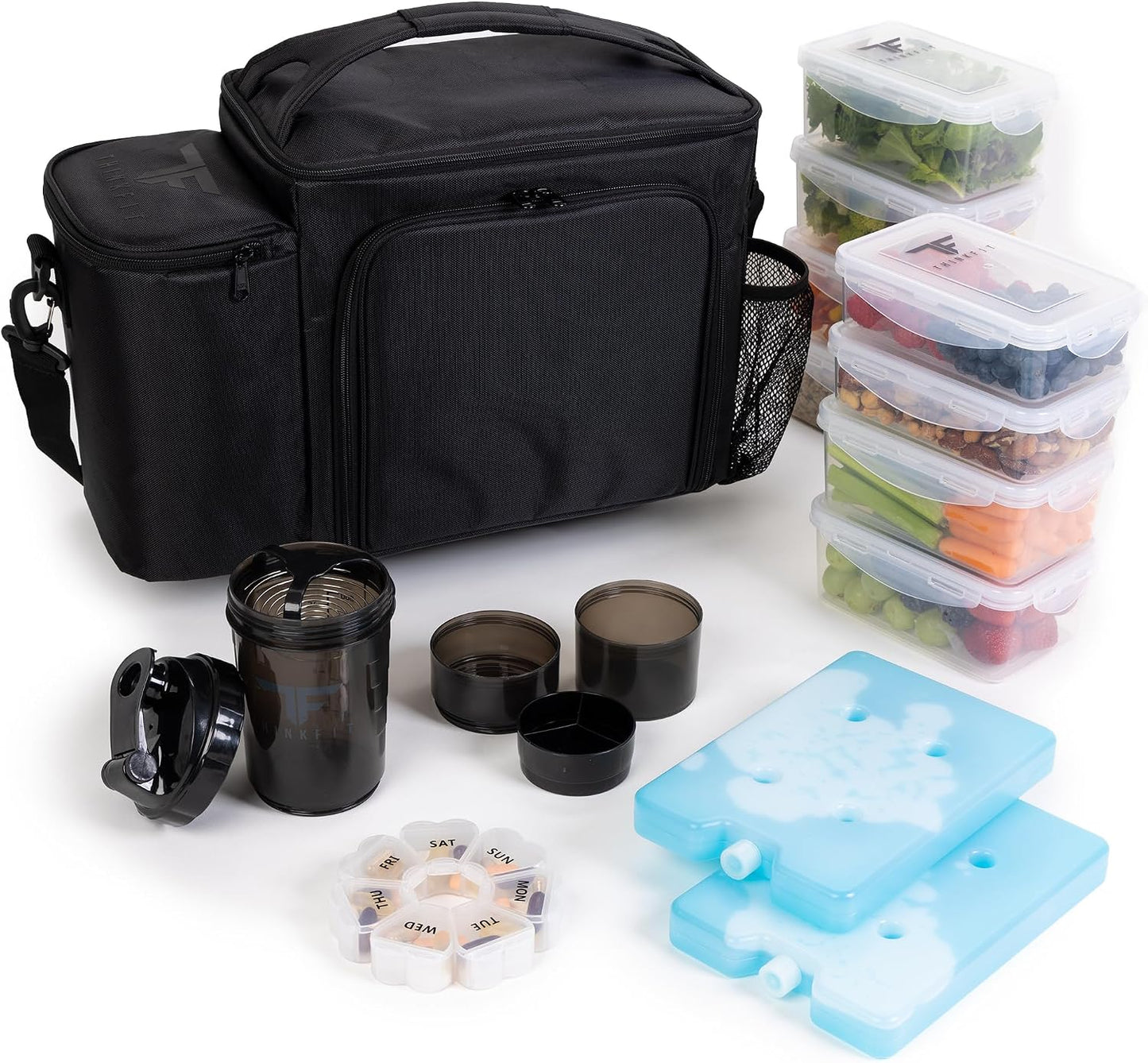 ThinkFit Insulated Meal Prep Lunch Bag for Men, 8 Containers, Large Black