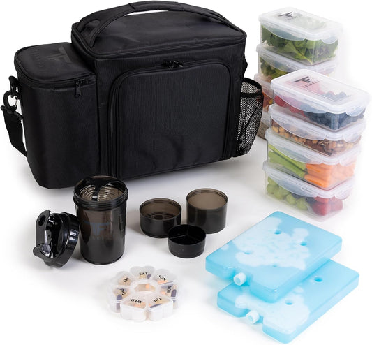 ThinkFit Insulated Meal Prep Lunch Bag for Men, 8 Containers, Large Black