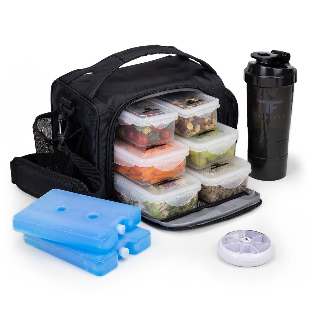ThinkFit Clear Lunch Bag with 6 Meal Prep Containers - BPA-Free, Reusable, Microwave + Freezer Safe - with Shaker Cup and More! Clear Lunch Box 